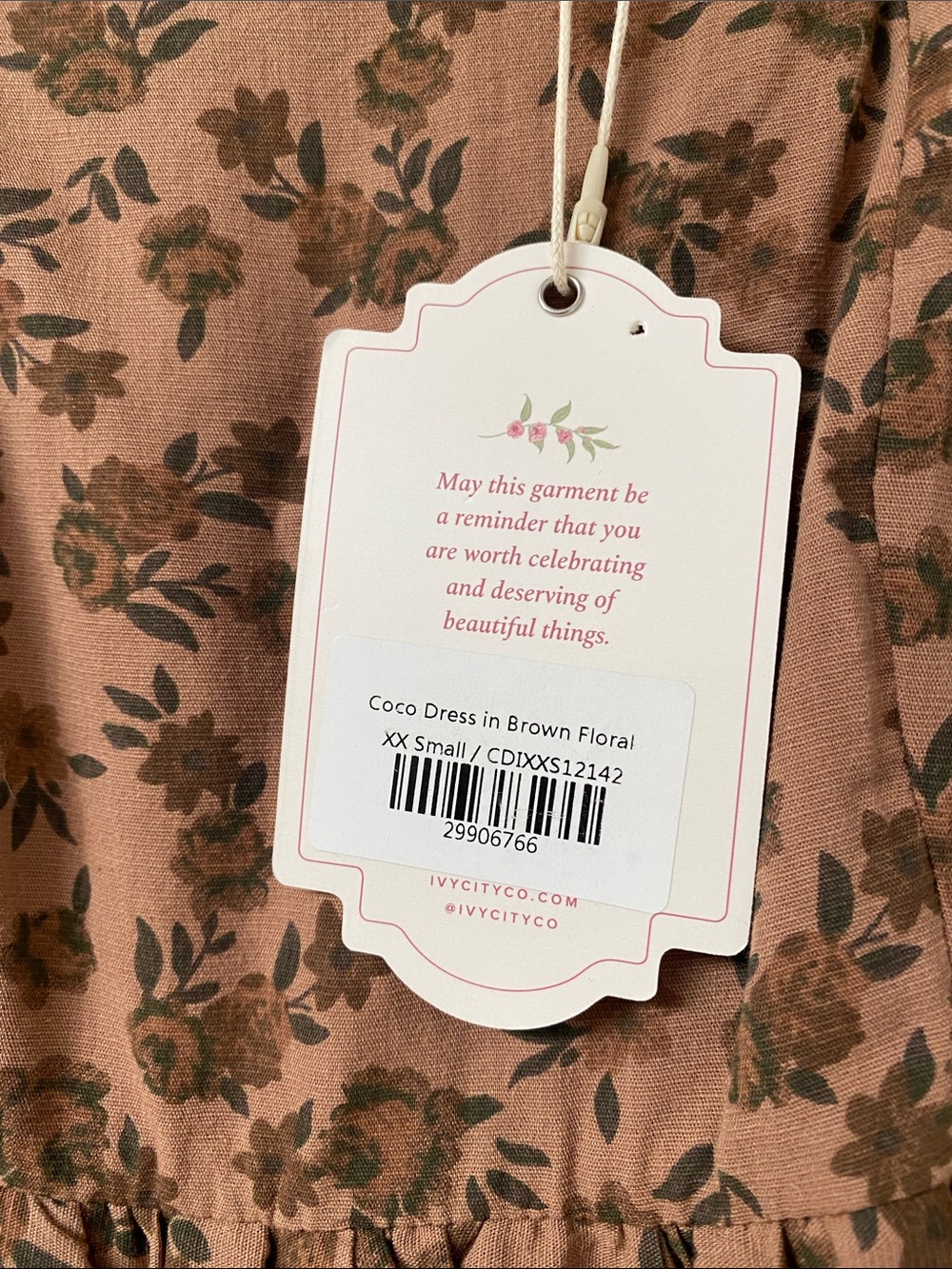 NWT Ivy City Co Brown Floral Puff Sleeve Cocoa Dress Size XXS - Picture 5 of 8